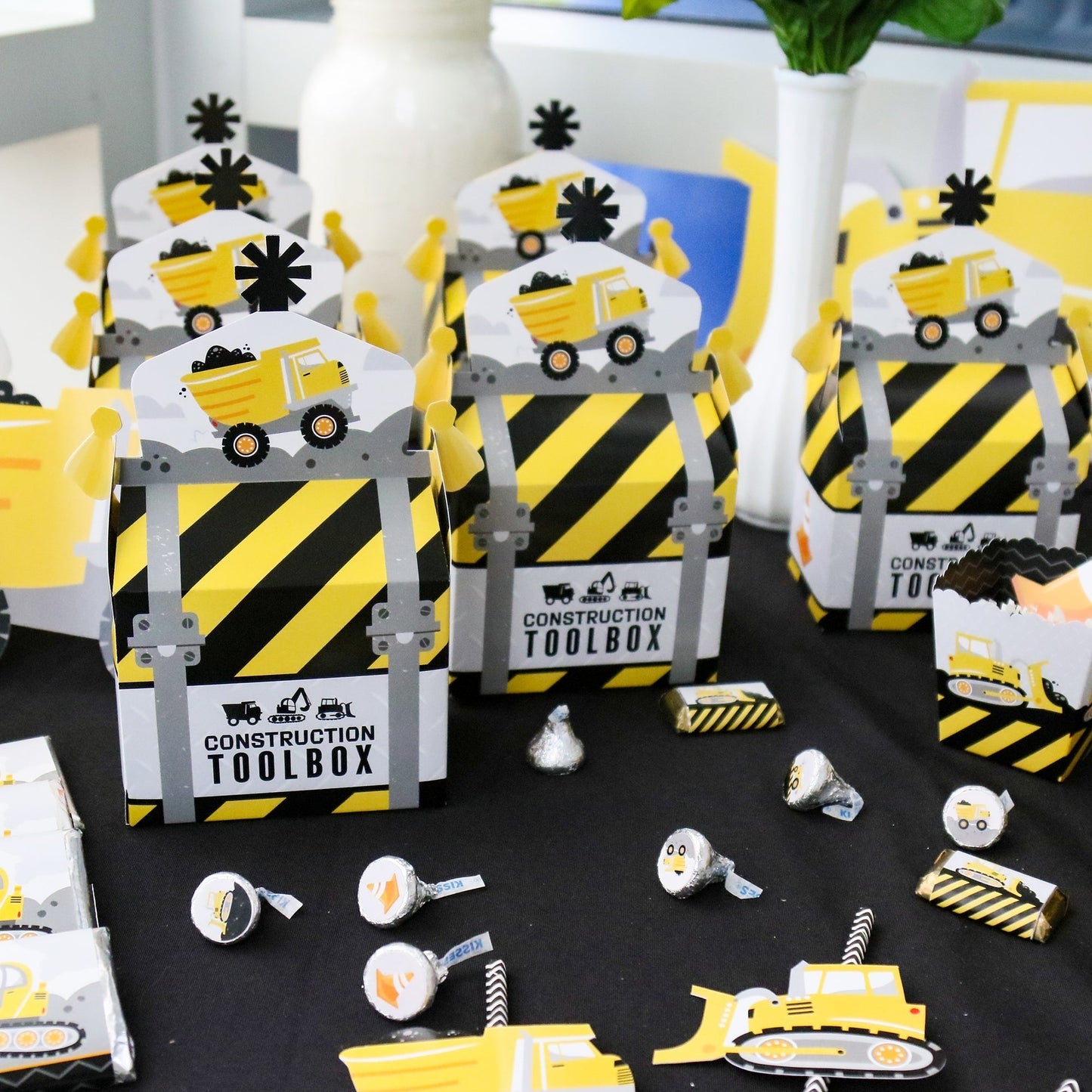Dig It - Construction Party Zone - Treat Box Party Favors - Baby Shower or Birthday Party Goodie Gable Boxes - Set of 12