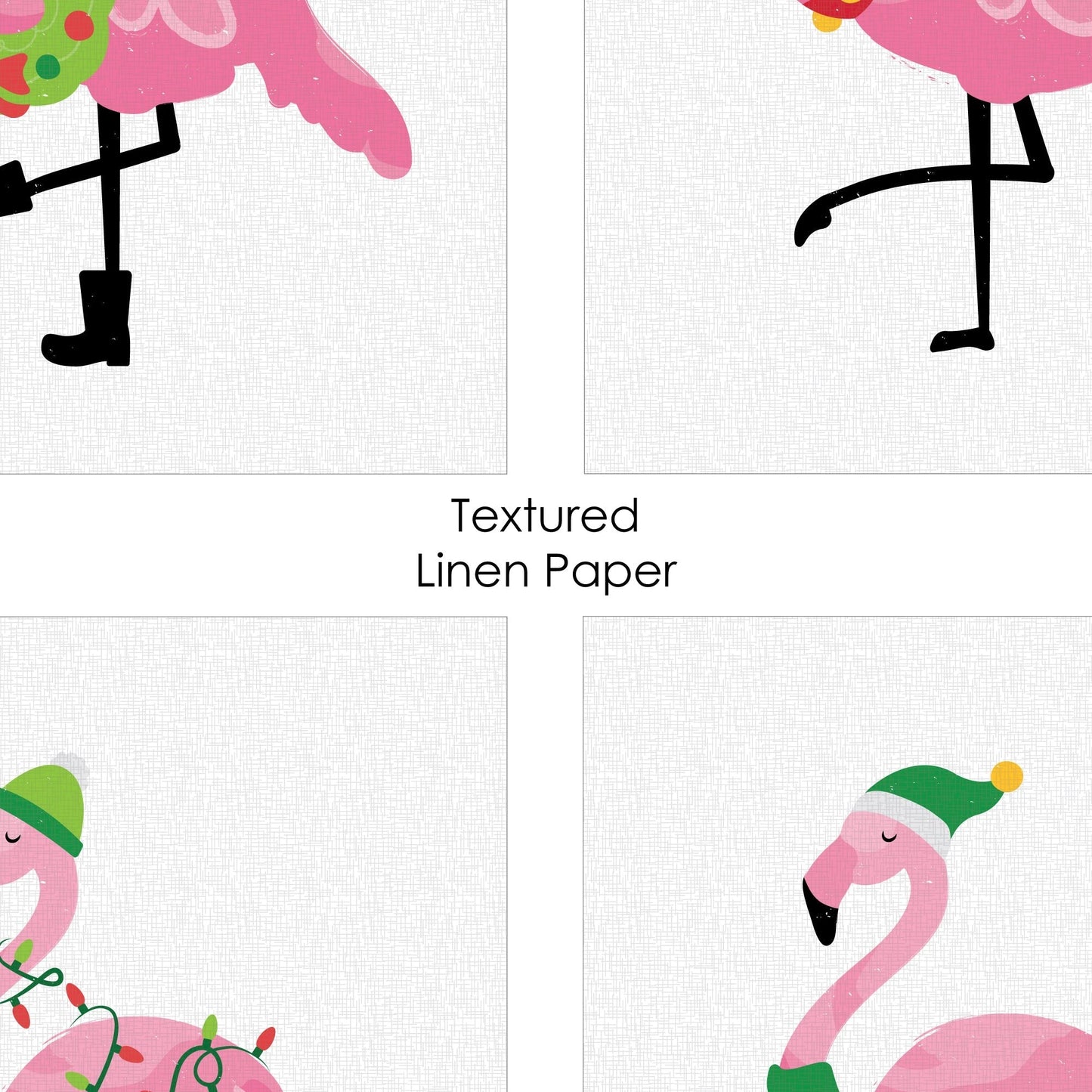 Flamingle Bells - Unframed Tropical Christmas Linen Paper Wall Art - Set of 4 - Artisms - 8 x 10 inches