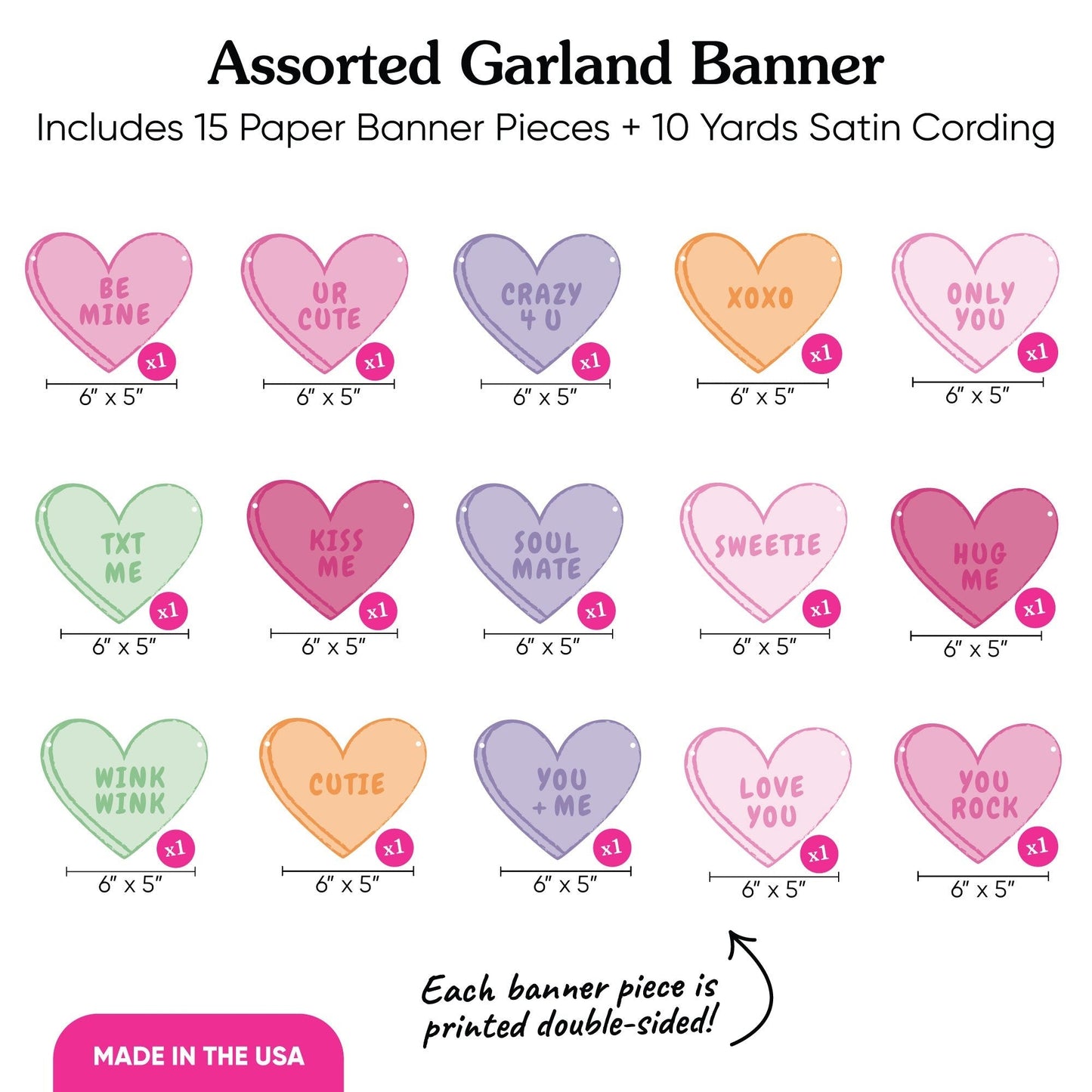 Valentine Hearts Garland Banner - 15 Pc