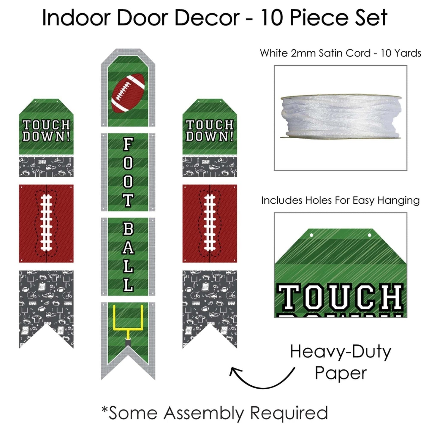 End Zone - Football - Hanging Vertical Paper Door Banners - Baby Shower or Birthday Party Wall Decoration Kit - Indoor Door Decor
