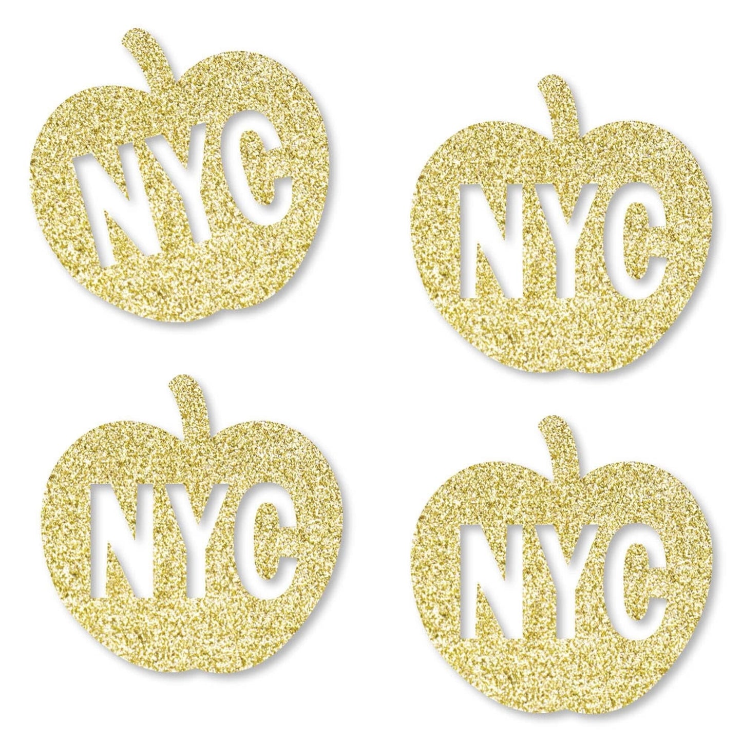 Gold Glitter NYC Apple - No-Mess Real Gold Glitter Cut-Outs - New York City Party Confetti - Set of 24