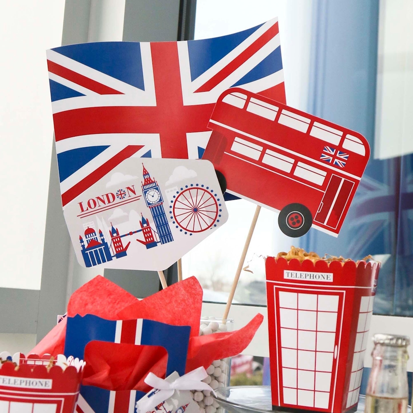 Cheerio, London - British UK Party Centerpiece Sticks - Table Toppers - Set of 15