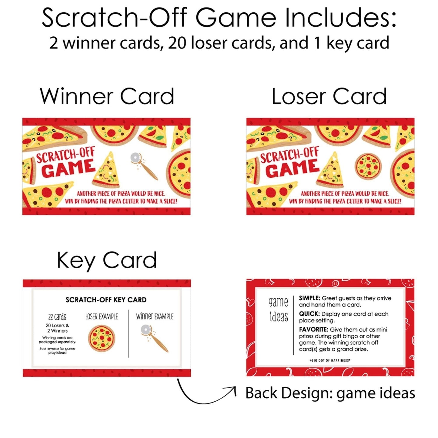 Pizza Party Time - Baby Shower or Birthday Party Game Scratch Off Cards - 22 ct