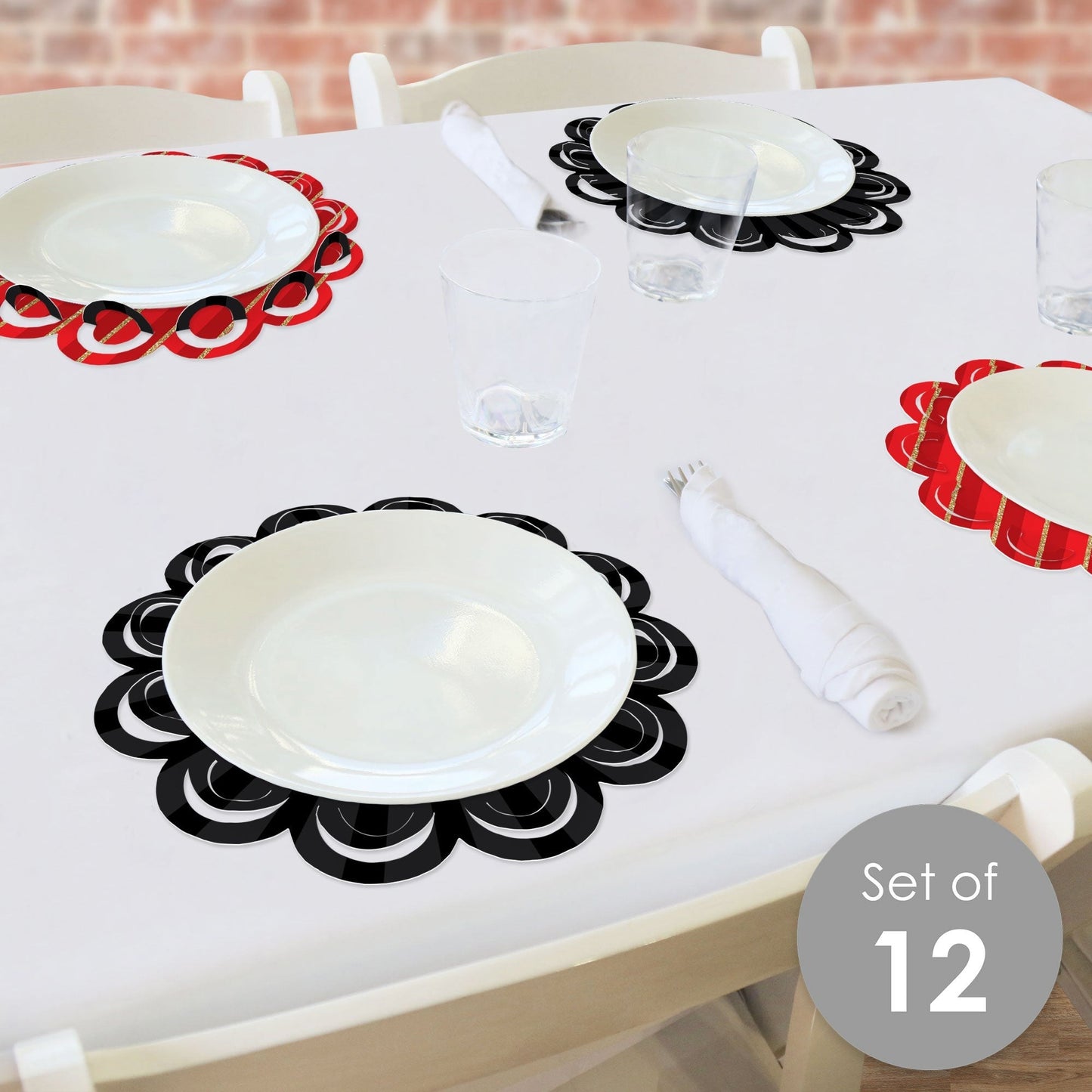 Red Carpet - Movie Night Party Round Table Decorations - Paper Chargers - Place Setting For 12