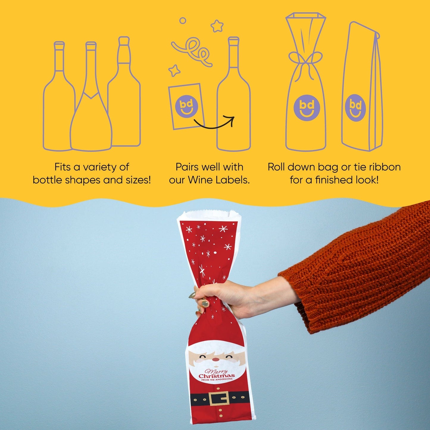 Custom Text Wine Bags - Jolly Santa