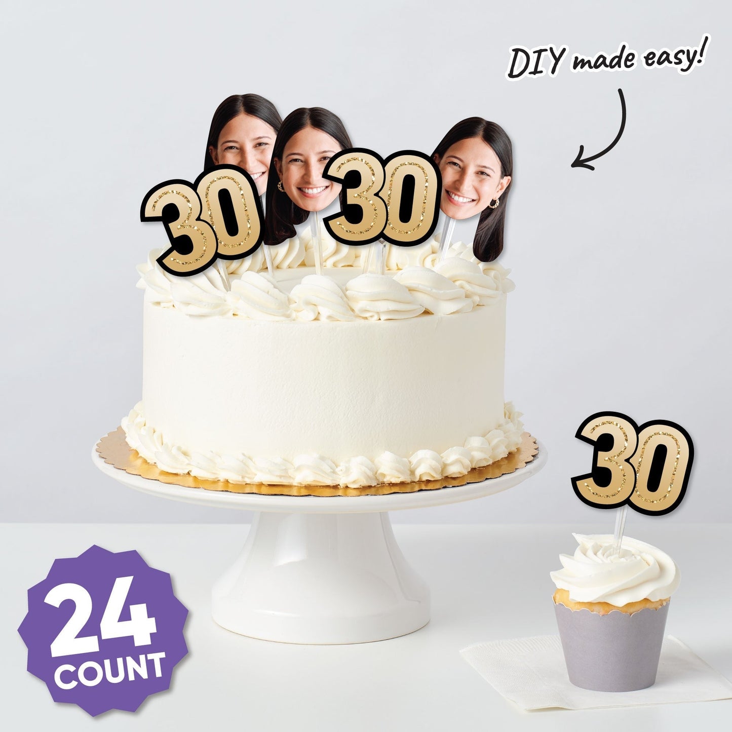 Custom Photo 30th Birthday Cut-Outs - 24 Ct