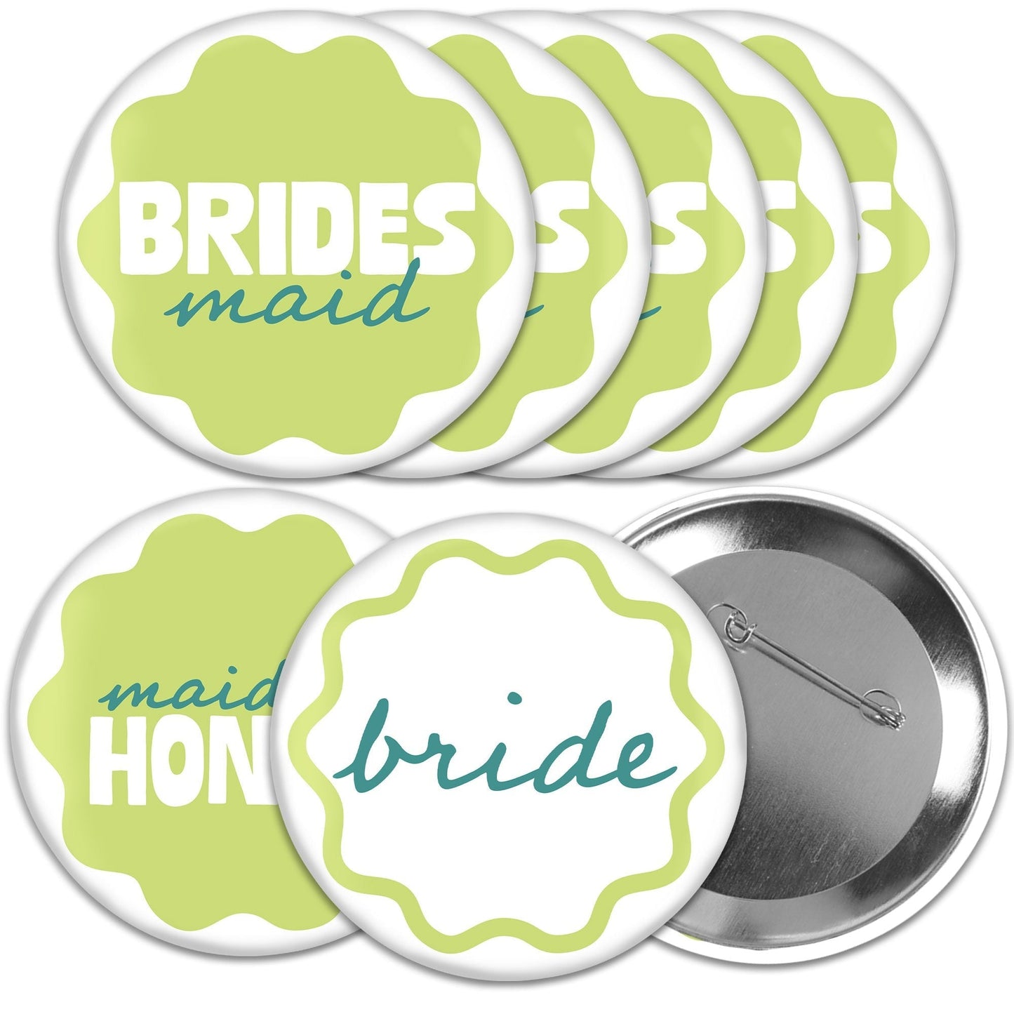 Wavy Bridal Pinback Buttons - 8 Ct