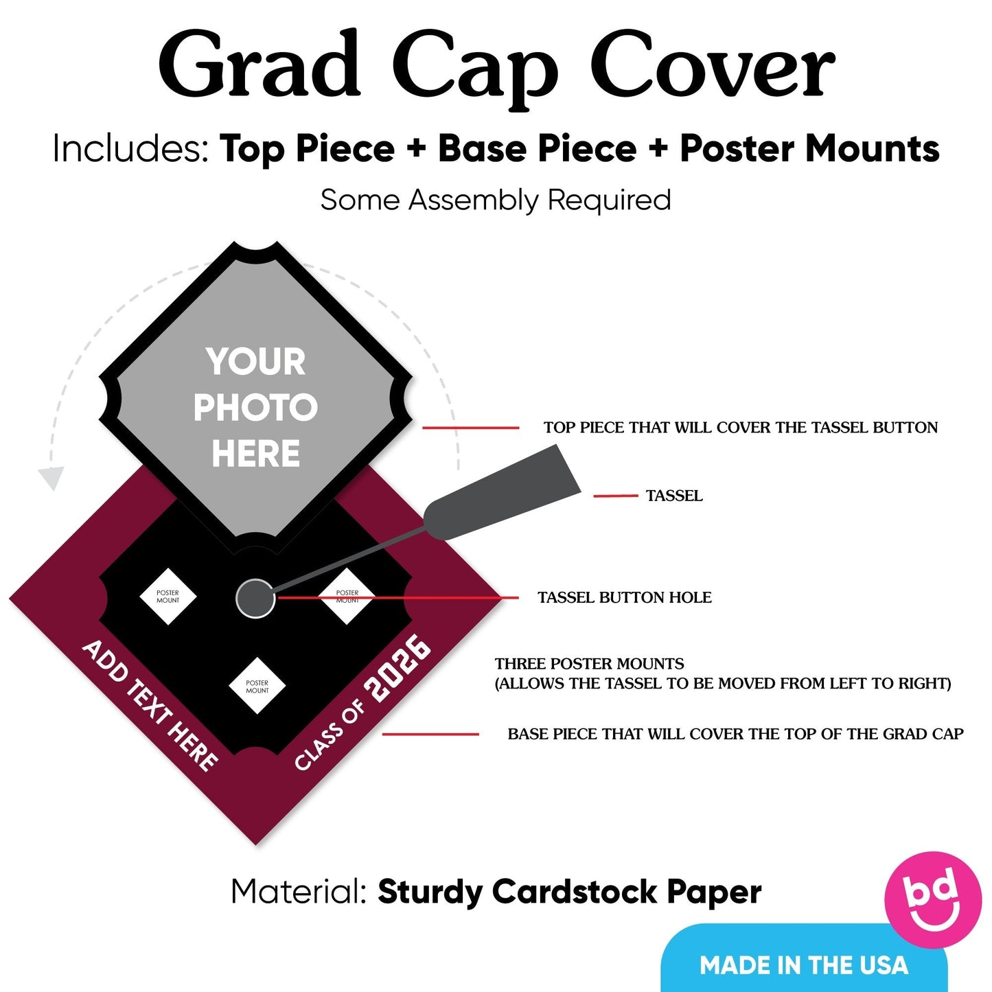 Custom Photo Maroon Grad Cap Cover