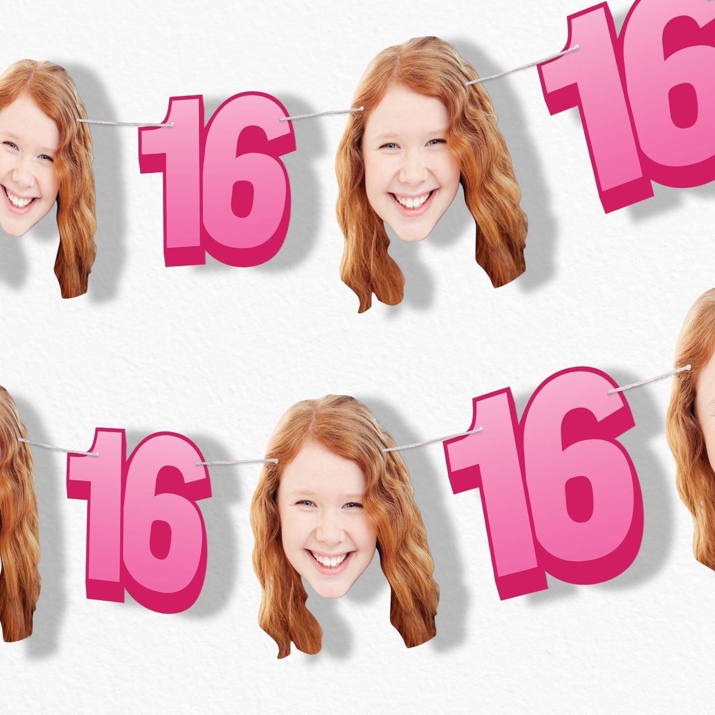 Custom Face 16th Birthday Garland Banner