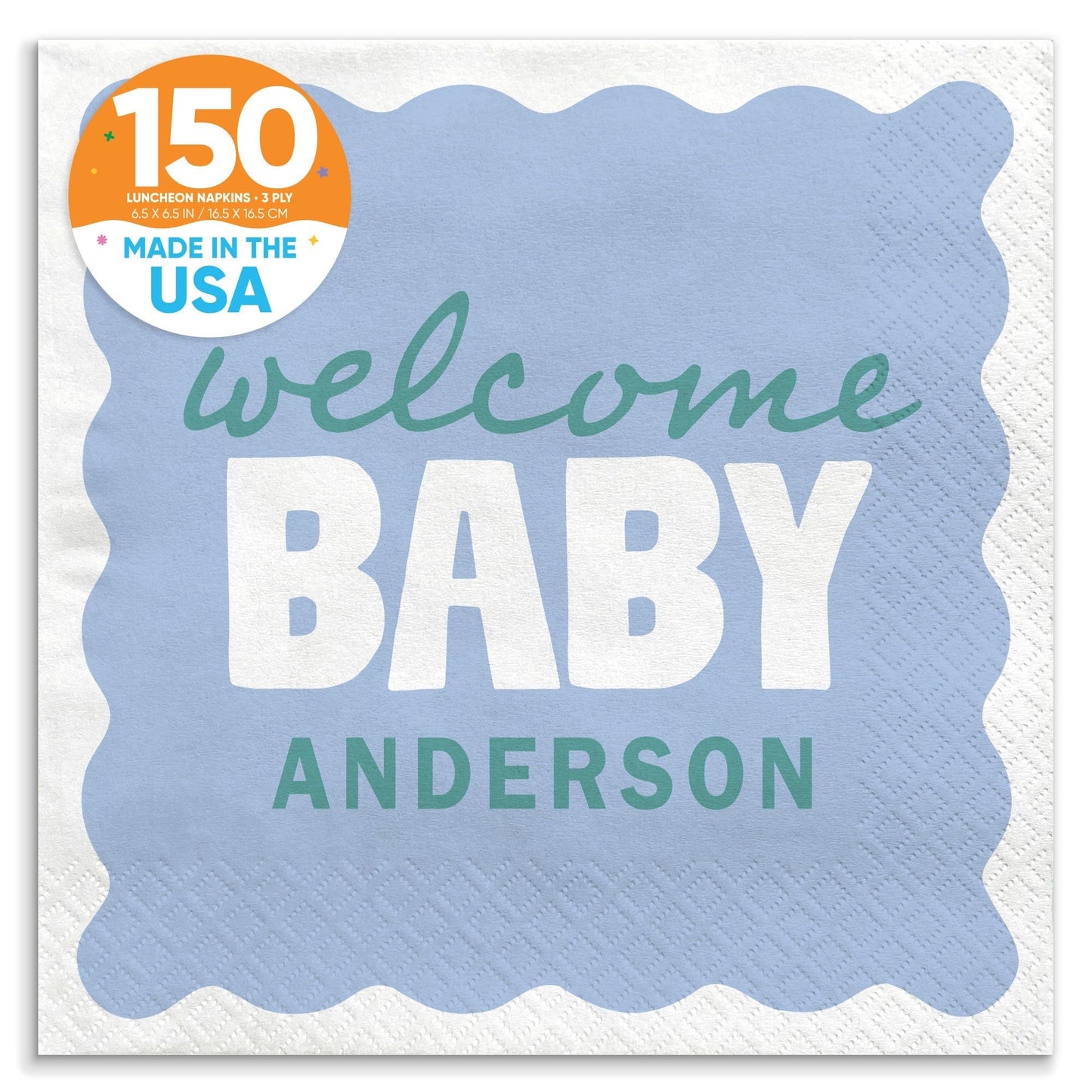 Custom Text Napkins - Wavy Baby Shower