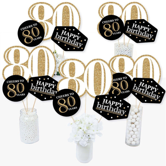 Adult 80th Birthday - Gold - Birthday Party Centerpiece Sticks - Table Toppers - Set of 15