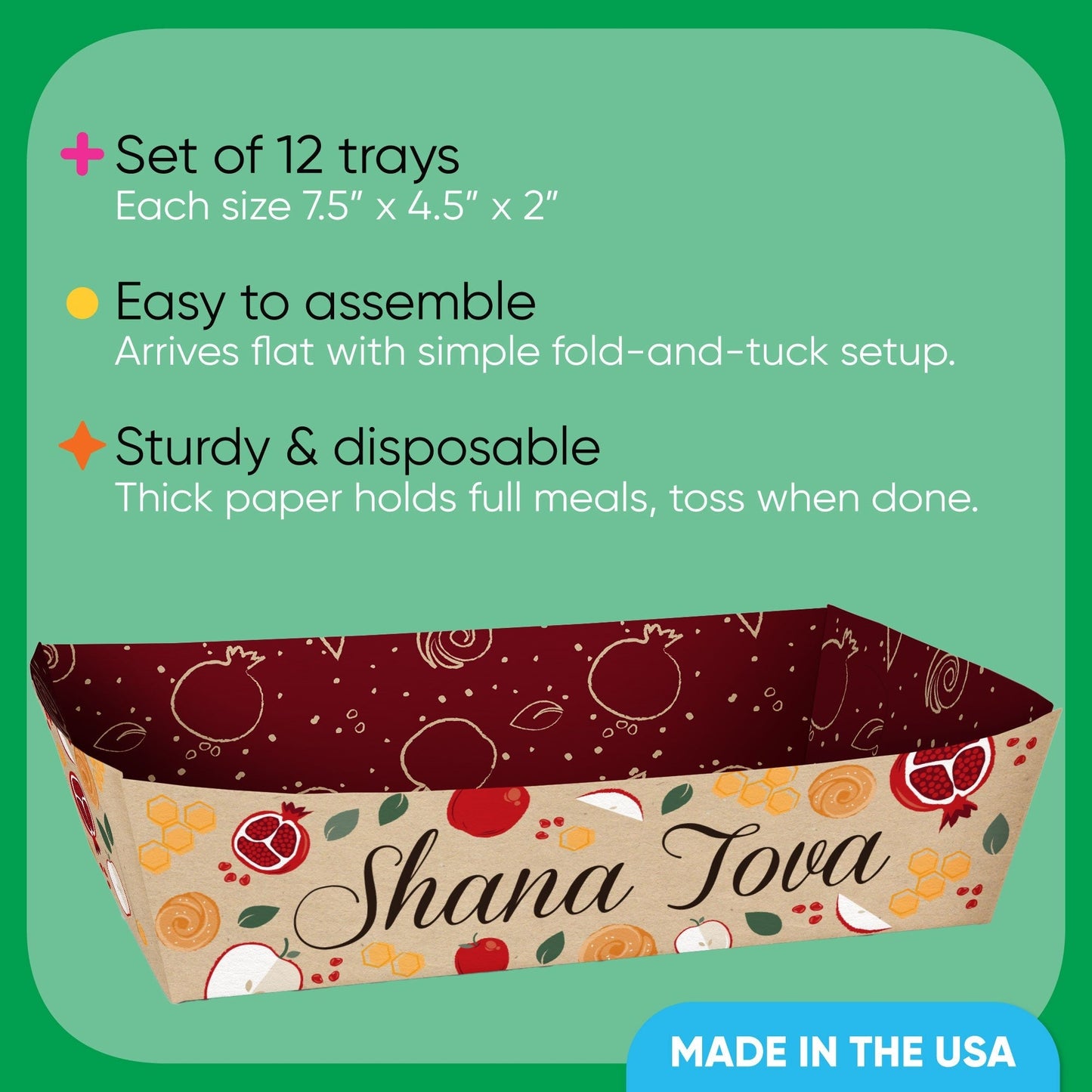 Rosh Hashanah Paper Food Trays - 12 Ct