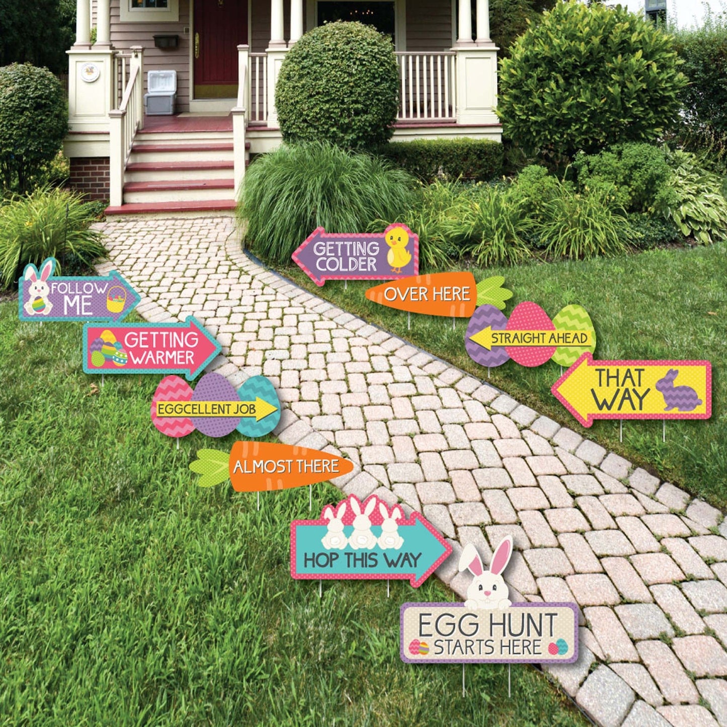 Easter Egg Hunt Arrow Yard Signs - Outdoor Easter Bunny Yard Decorations - 10 Piece