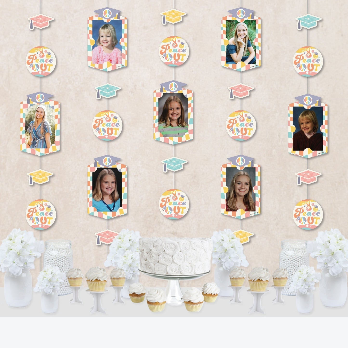 Groovy Grad - Hippie Graduation Party DIY Backdrop Decor - Hanging Vertical Photo Garland - 35 Pieces