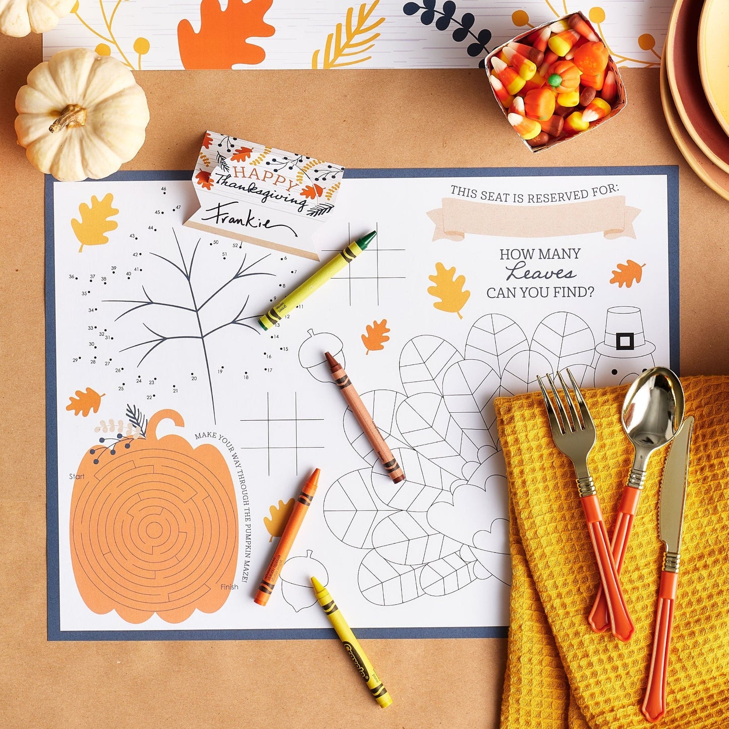 Happy Thanksgiving - Paper Fall Harvest Party Coloring Sheets - Activity Placemats - Set of 16