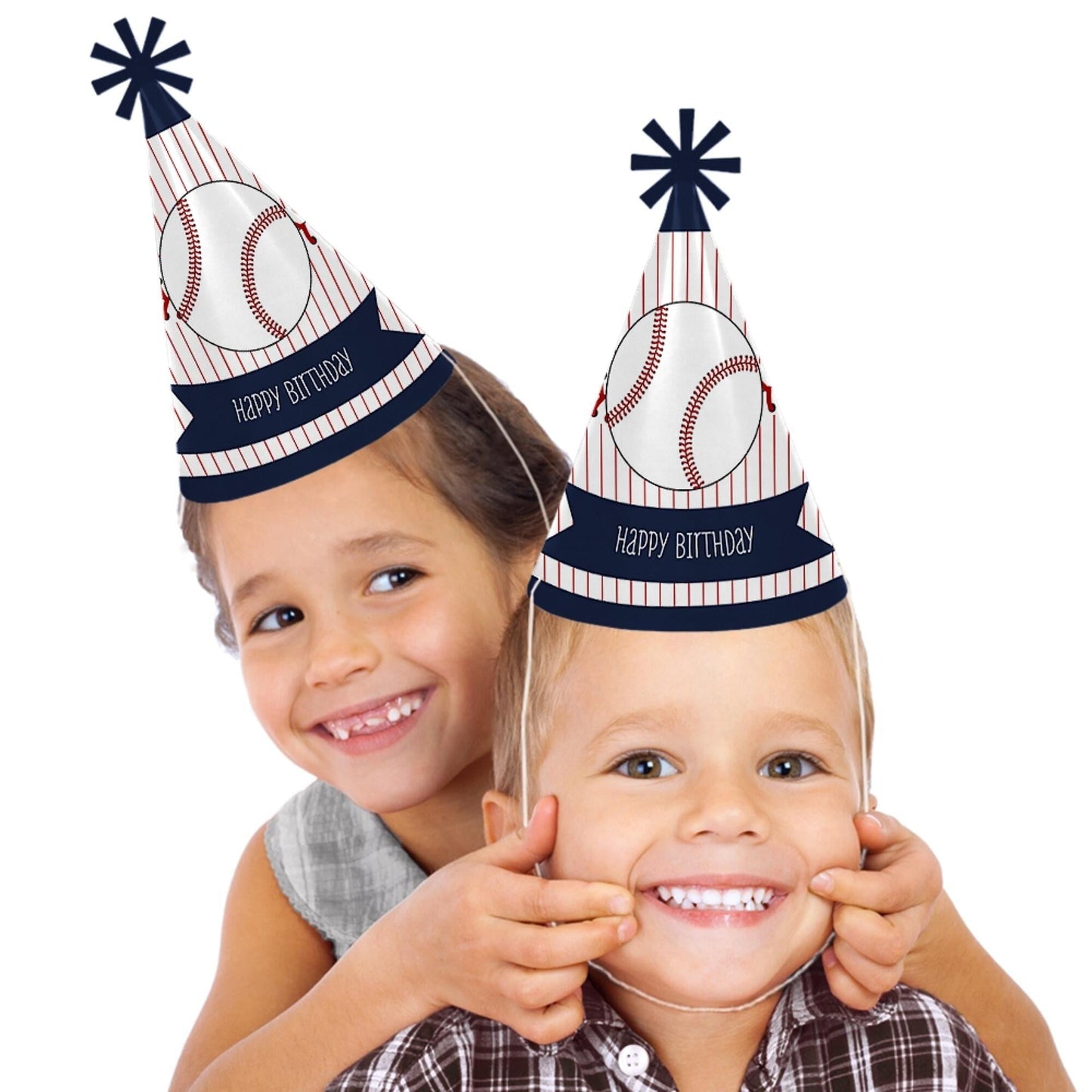 Batter Up - Baseball - Cone Happy Birthday Party Hats for Kids and Adults - Set of 8 (Standard Size)